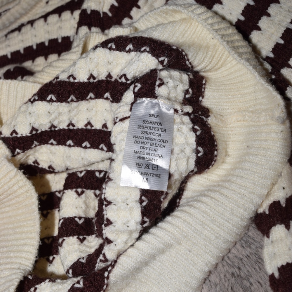 Altar’d State Cropped Brown and cream Horizontal Striped Soft Medium Sweater - Picture 7 of 10